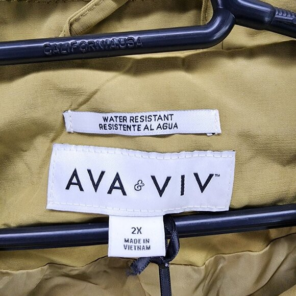 Womens Tan Green Raincoat Water Resistant Long Sleeve Ava & Viv Plus Size 2X - Picture 4 of 11